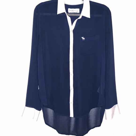 Abercrombie Blue & White Sheer Button Up - Picture 5 of 8
